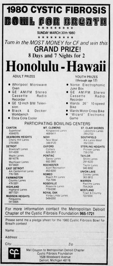 Novi Bowl - March 16 1980 Ad